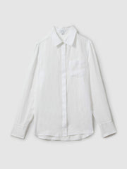 Women Linen Button-Through Shirt in White