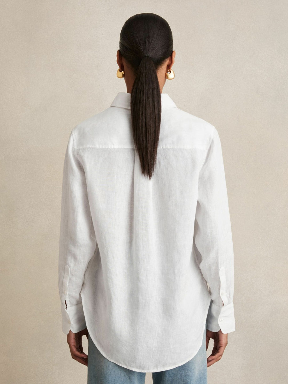 Women Linen Button-Through Shirt in White