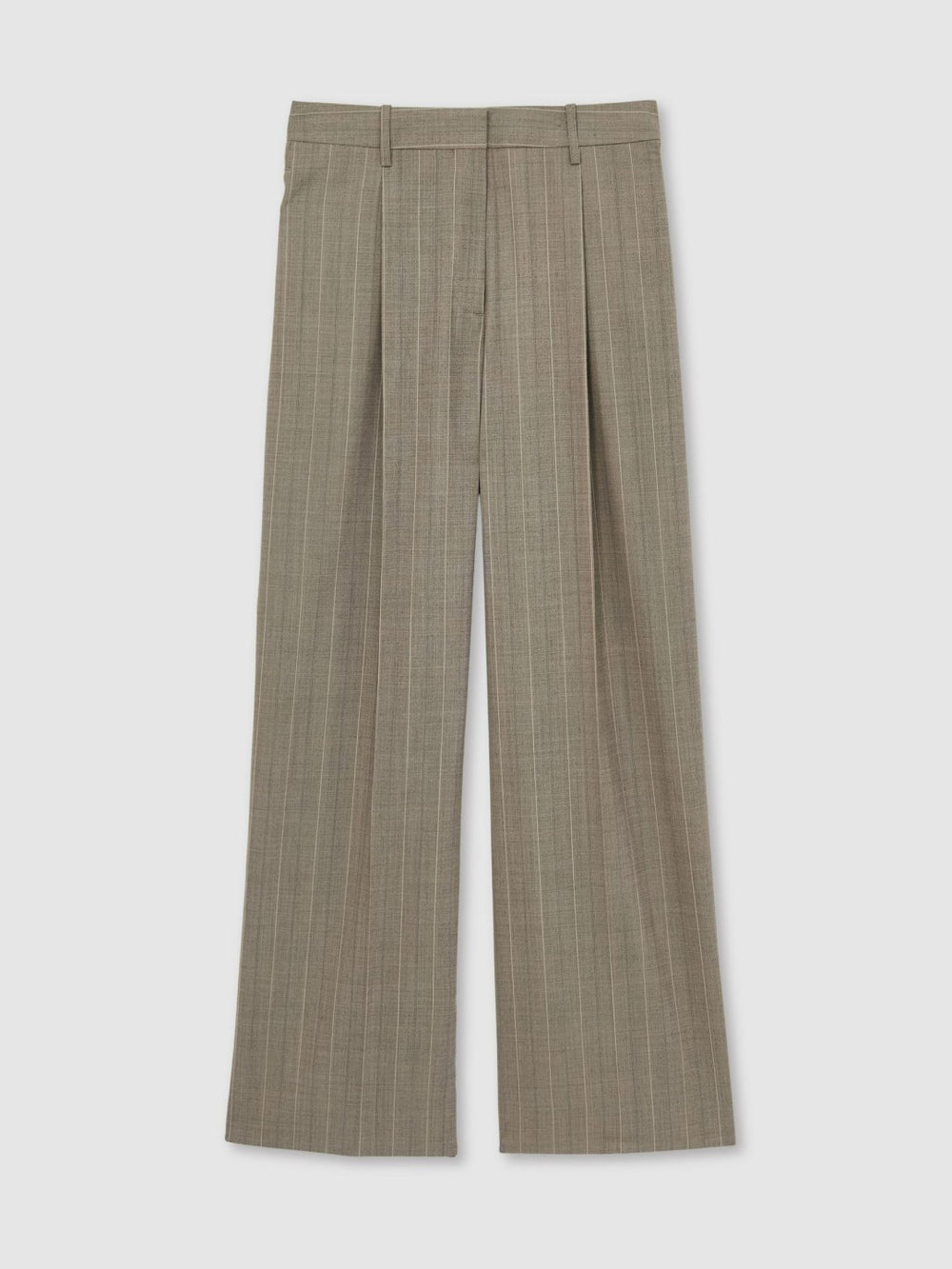 Women Wool-Blend Wide-Leg Pinstripe Trousers in Grey