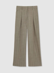 Women Wool-Blend Wide-Leg Pinstripe Trousers in Grey