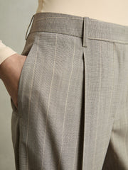 Women Wool-Blend Wide-Leg Pinstripe Trousers in Grey