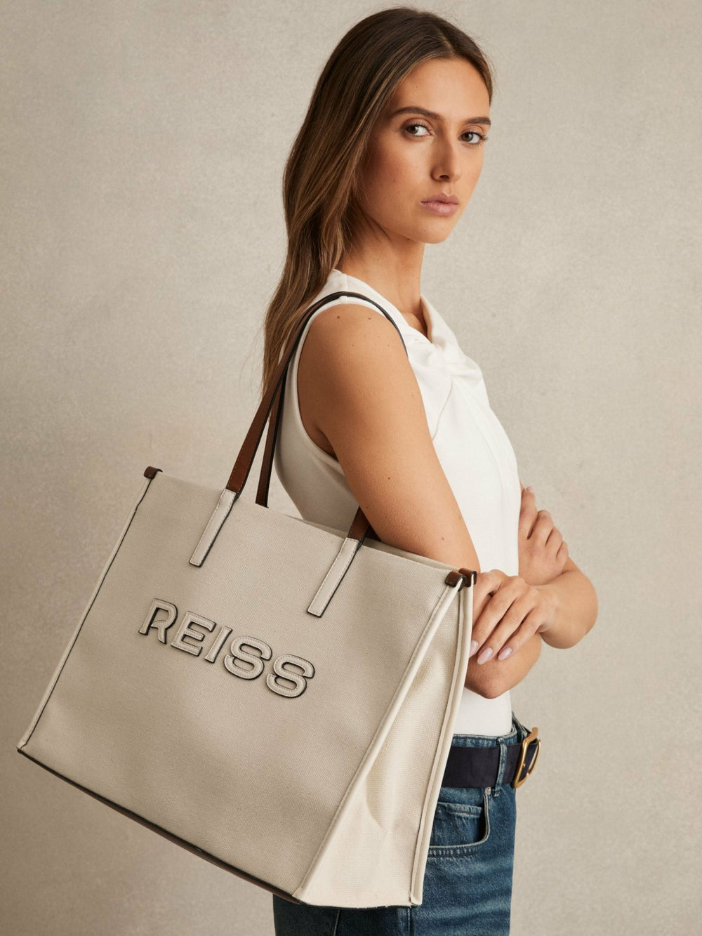 Women Canvas Logo Tote Bag in Natural