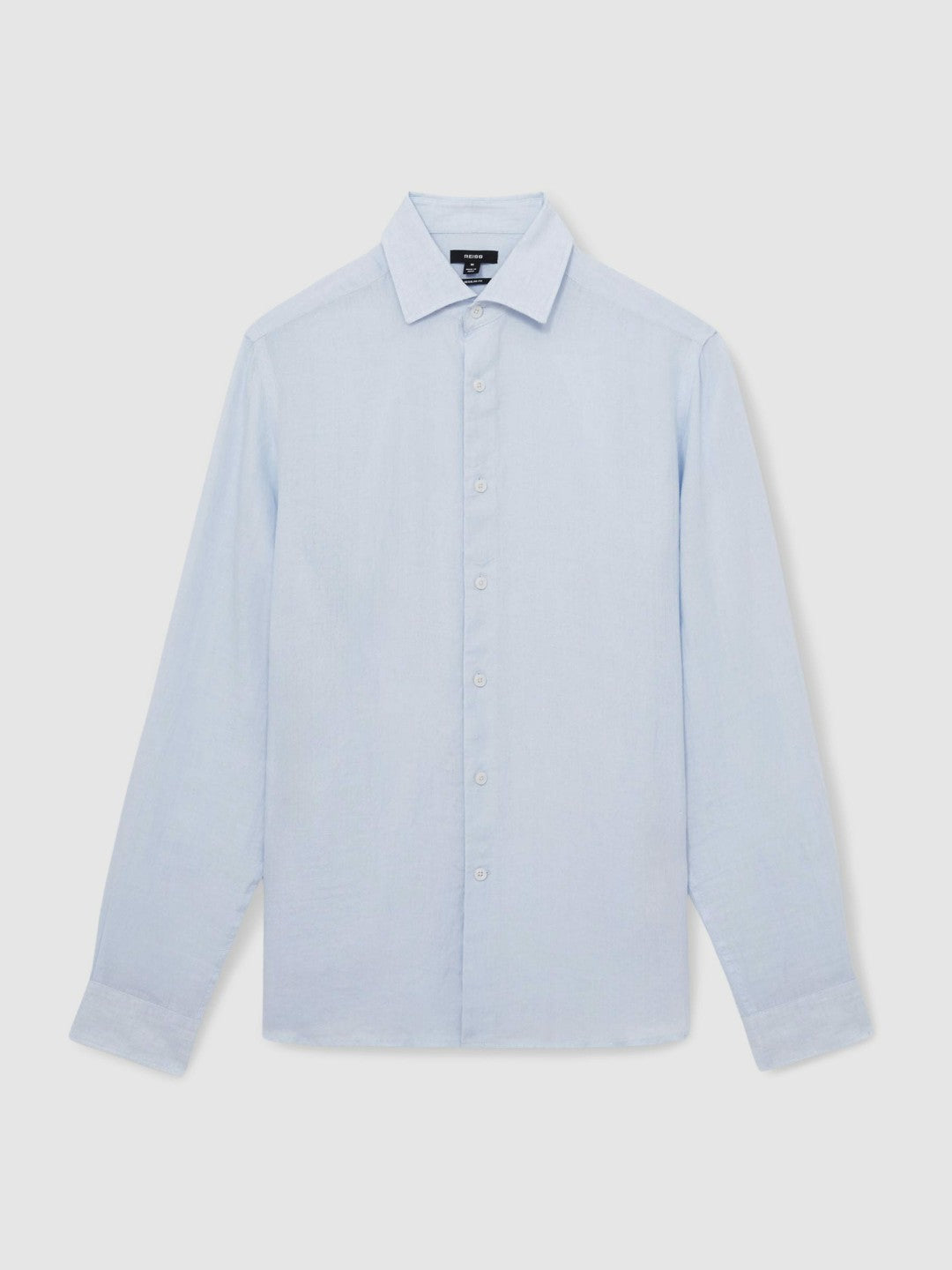 Men Linen Button-Through Shirt in Pale Blue