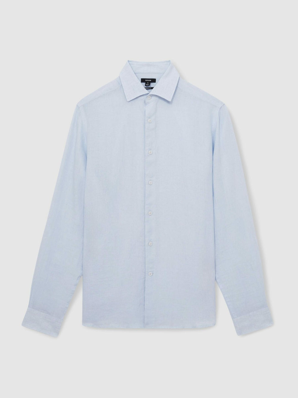 Men Linen Button-Through Shirt in Pale Blue