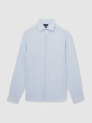 Men Linen Button-Through Shirt in Pale Blue