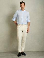 Men Linen Button-Through Shirt in Pale Blue