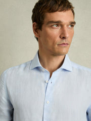 Men Linen Button-Through Shirt in Pale Blue