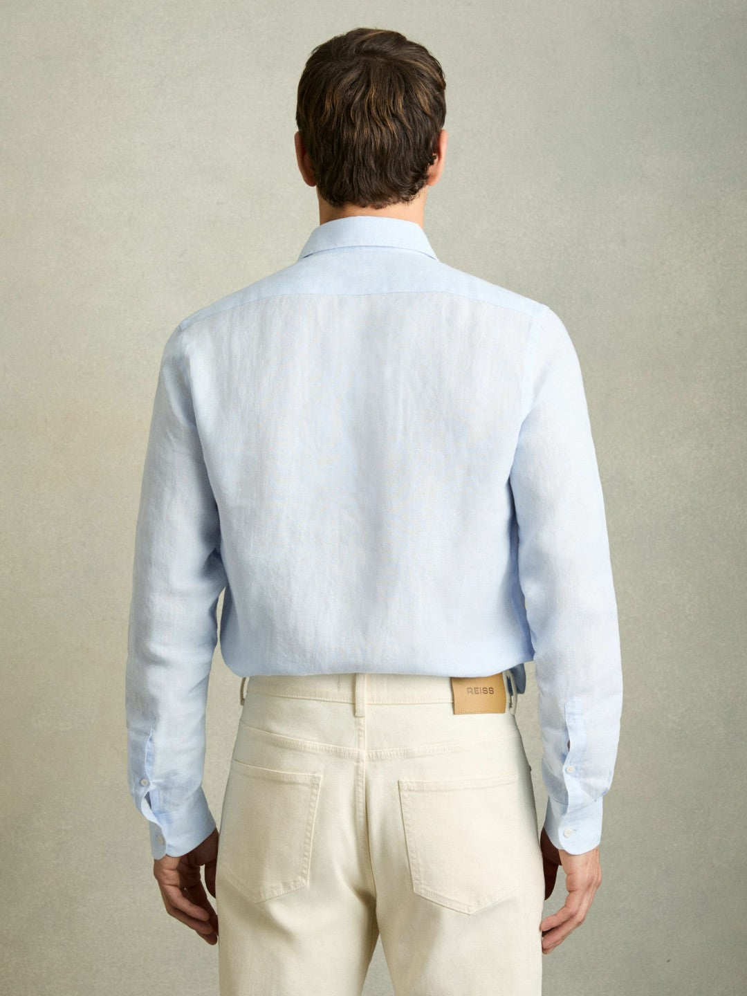 Men Linen Button-Through Shirt in Pale Blue
