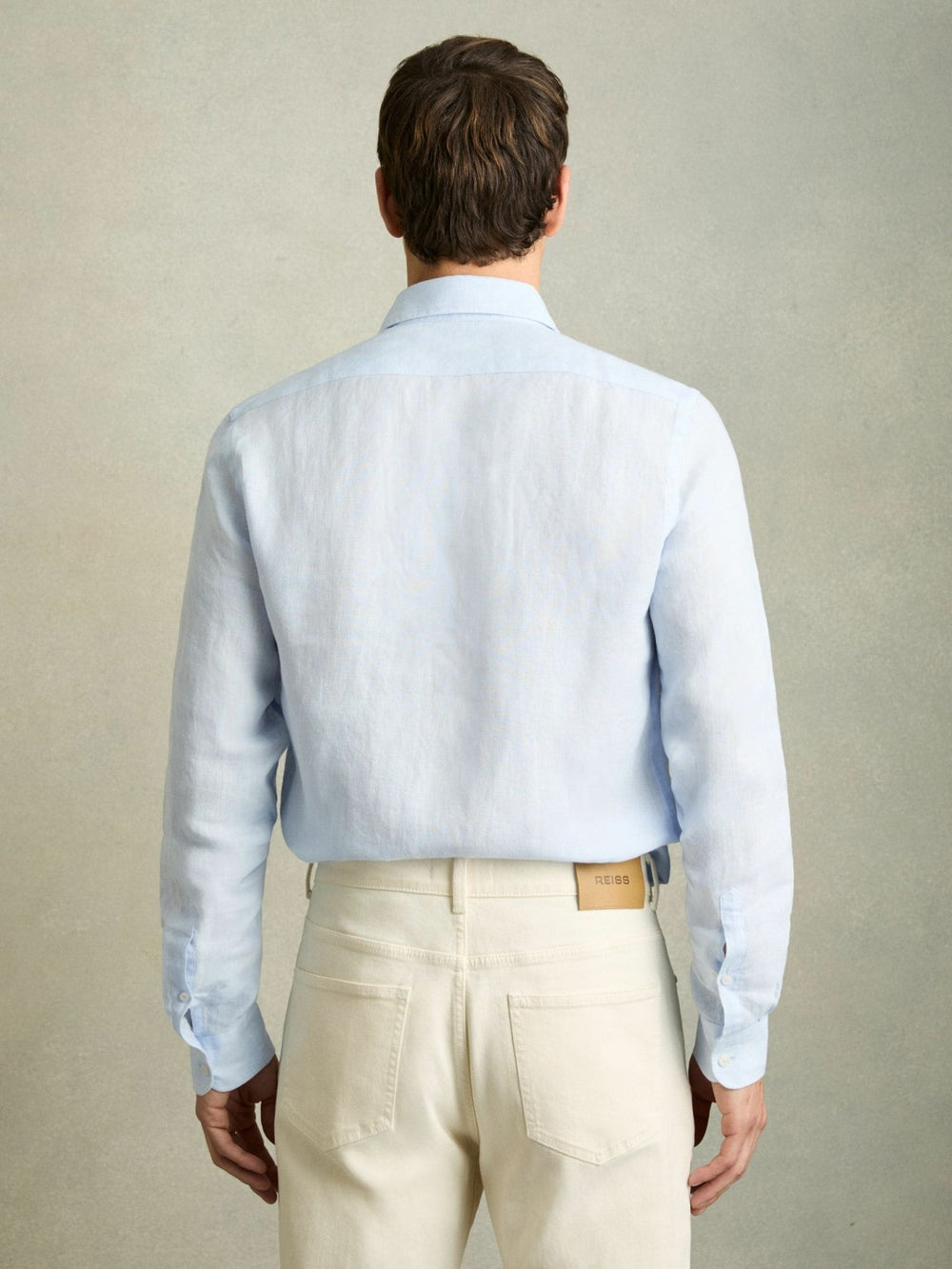 Men Linen Button-Through Shirt in Pale Blue