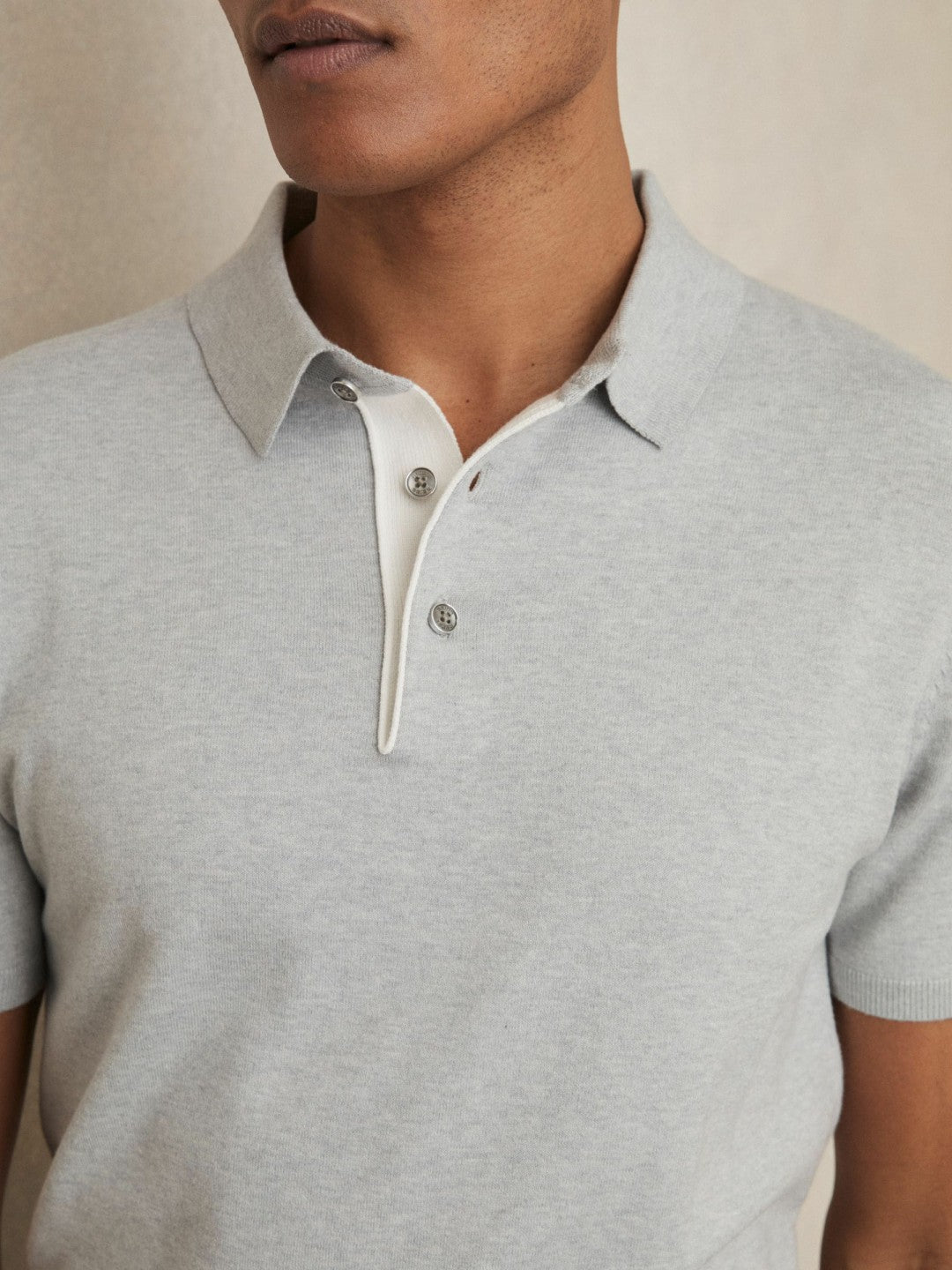 Men Contrast-Placket Polo Shirt With Cotton in Washed Sage Green