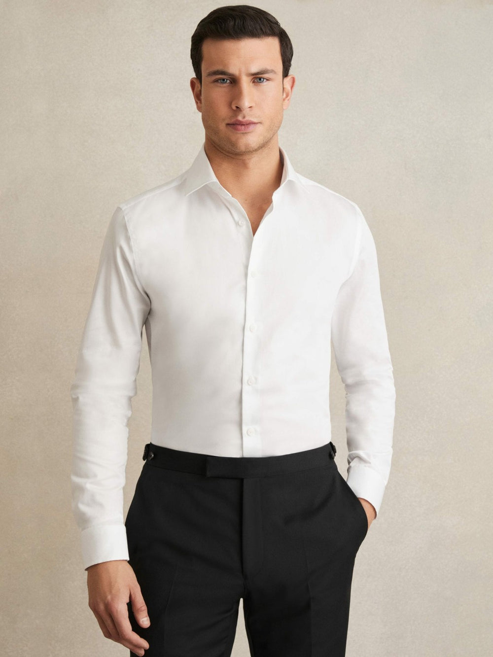Men Regular Fit Cotton Sateen Shirt in White