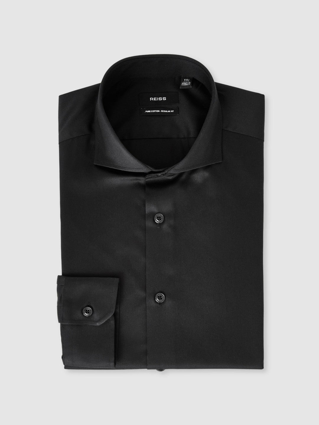 Men Regular Fit Cotton-Twill Two-Fold Shirt Slim-Fit in Black