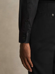 Men Regular Fit Cotton-Twill Two-Fold Shirt Slim-Fit in Black