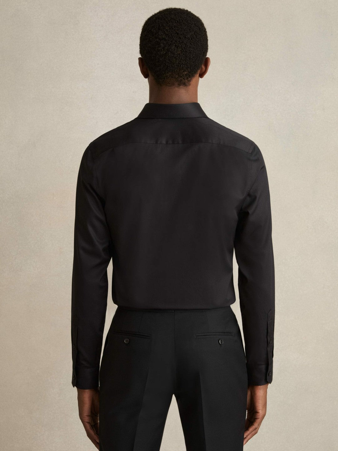 Men Regular Fit Cotton-Twill Two-Fold Shirt Slim-Fit in Black