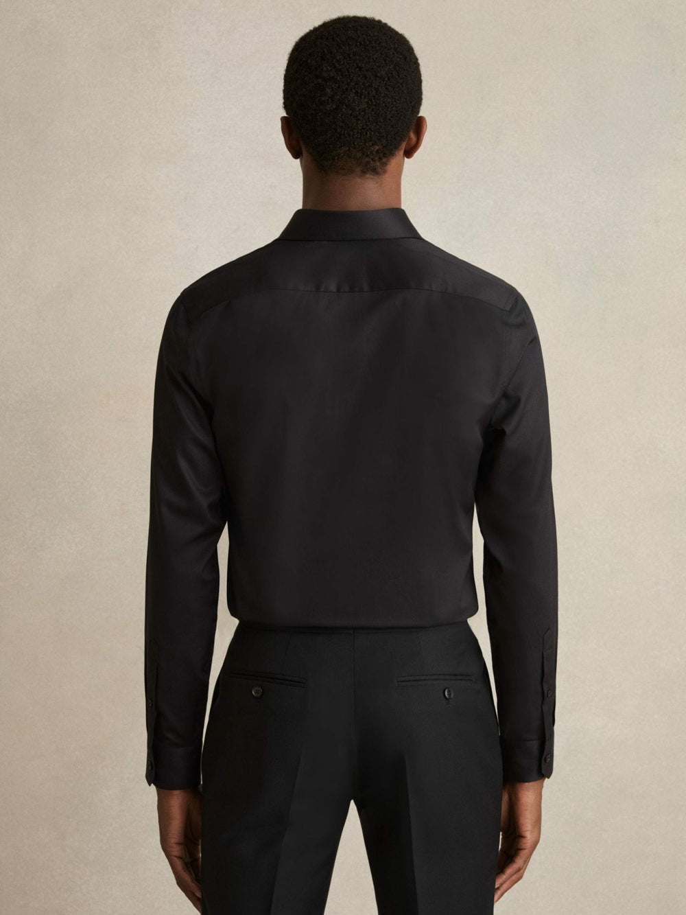 Men Regular Fit Cotton-Twill Two-Fold Shirt Slim-Fit in Black