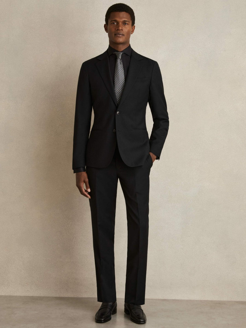 Men Regular Fit Cotton-Twill Two-Fold Shirt Slim-Fit in Black