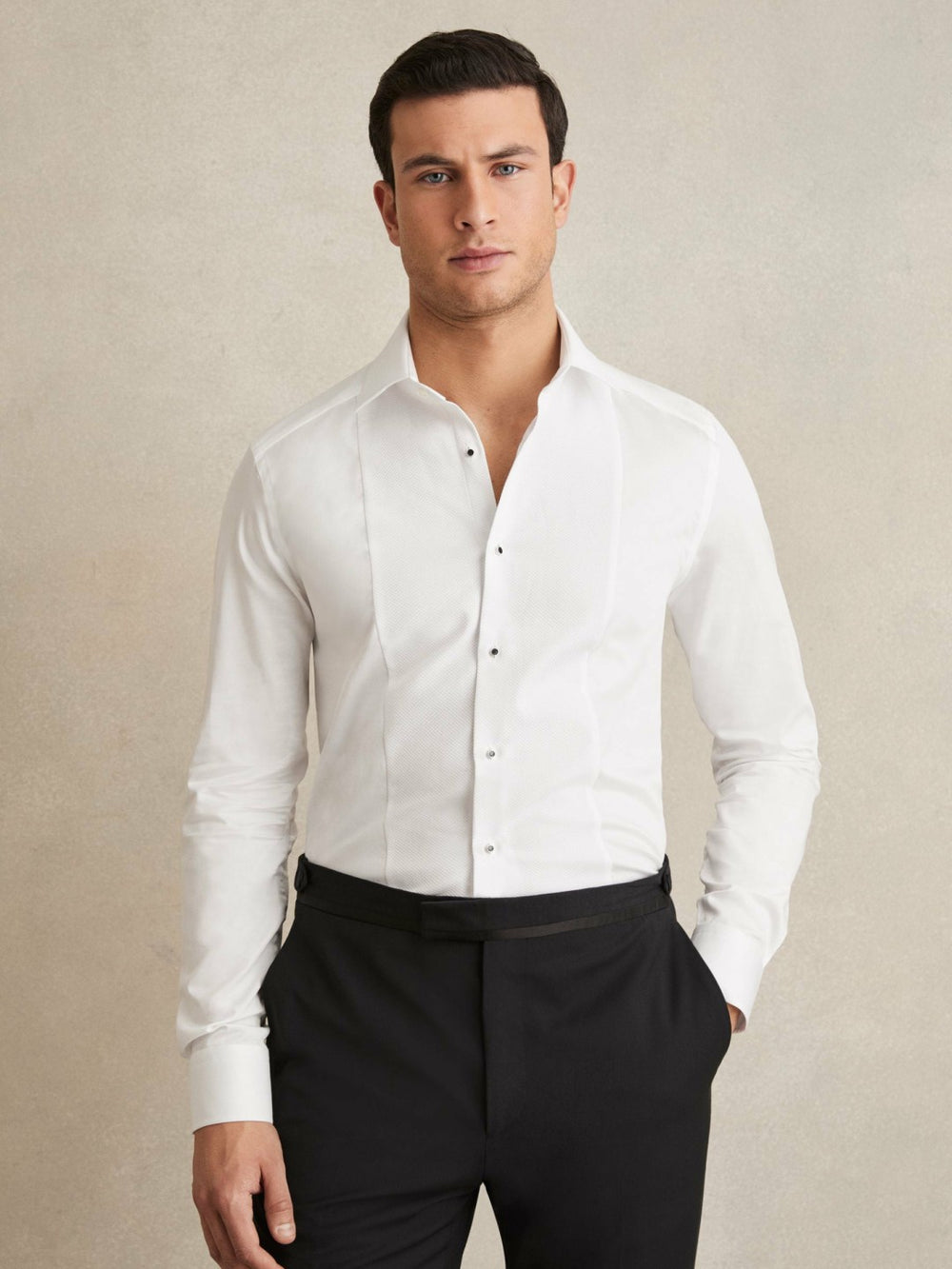 Men Slim Fit Cotton Dinner Shirt in White
