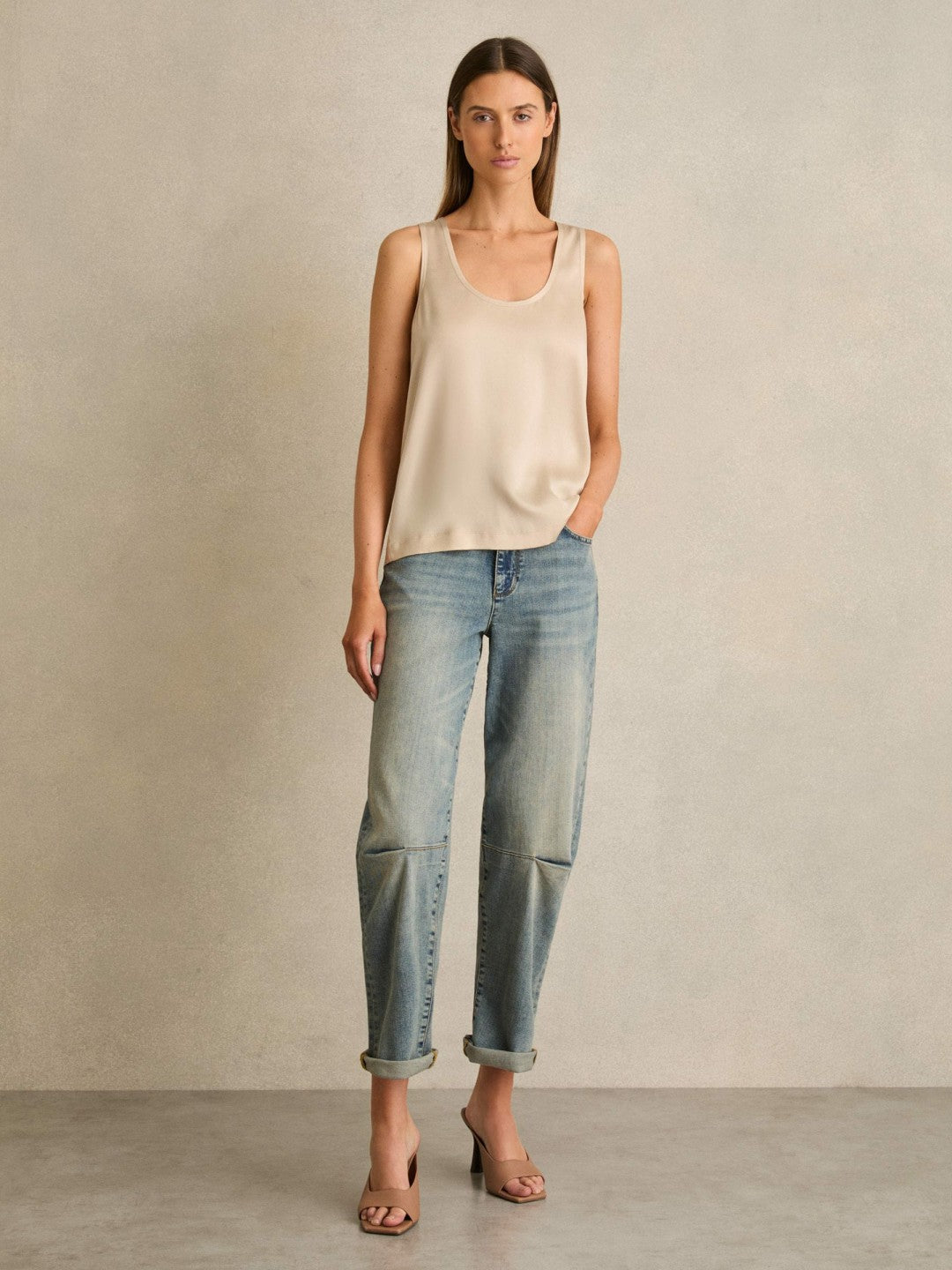Women Silk-Front Cami Top in Neutral