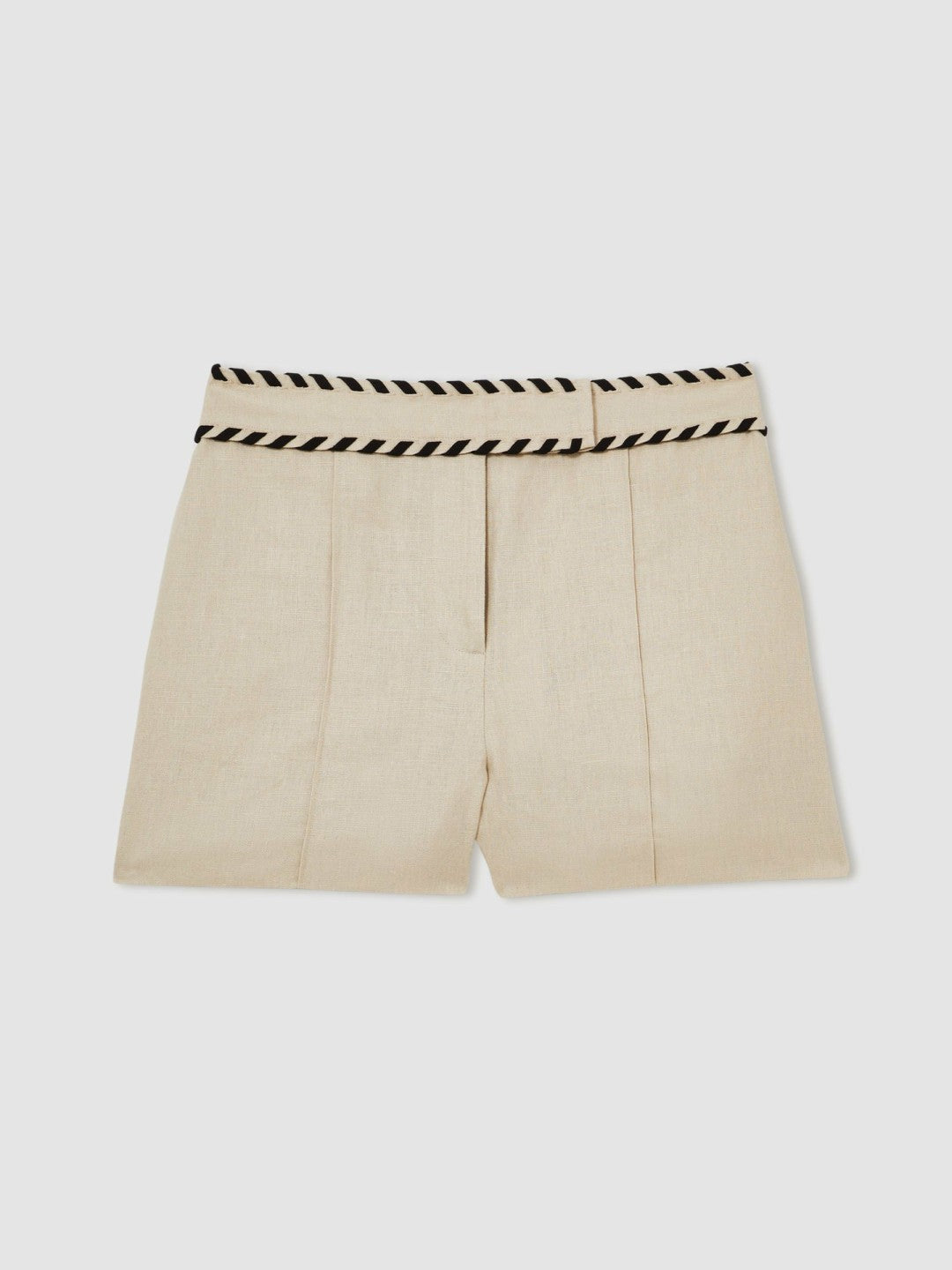 Women Linen Whipstitch Shorts in Neutral