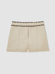 Women Linen Whipstitch Shorts in Neutral
