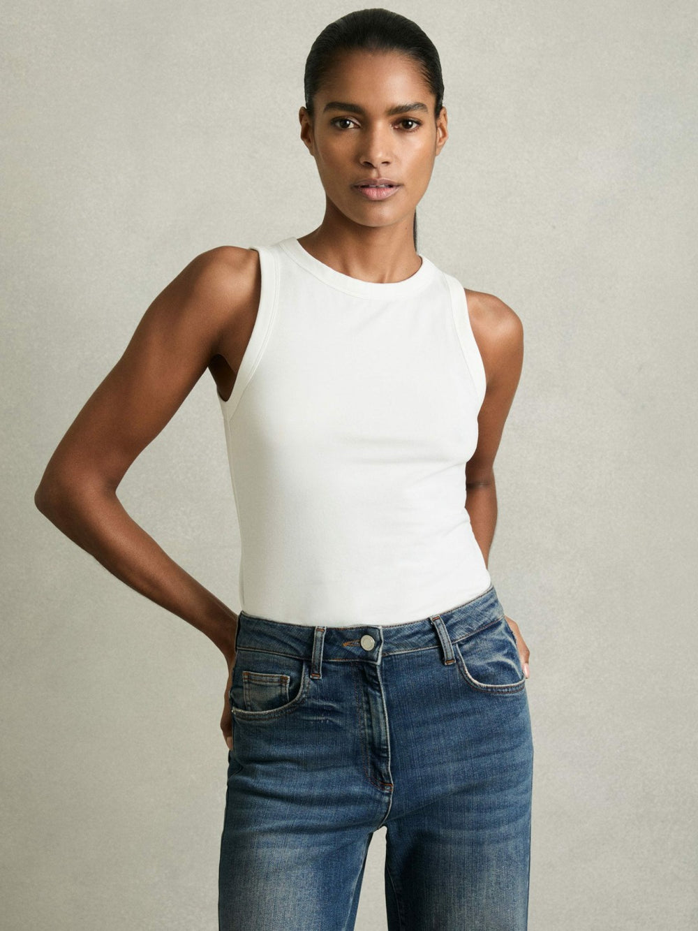 Women Stretch-Cotton Racerback Vest in White