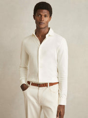 Men Cotton-Jersey Button-Through Shirt in Ecru