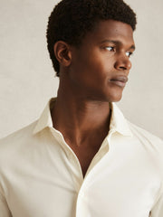 Men Cotton-Jersey Button-Through Shirt in Ecru