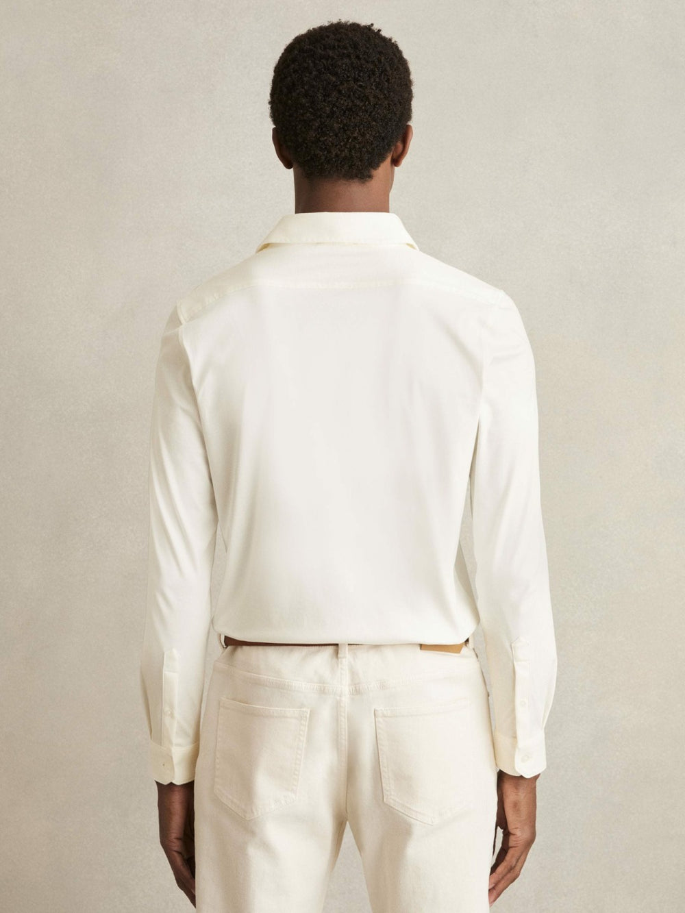 Men Cotton-Jersey Button-Through Shirt in Ecru
