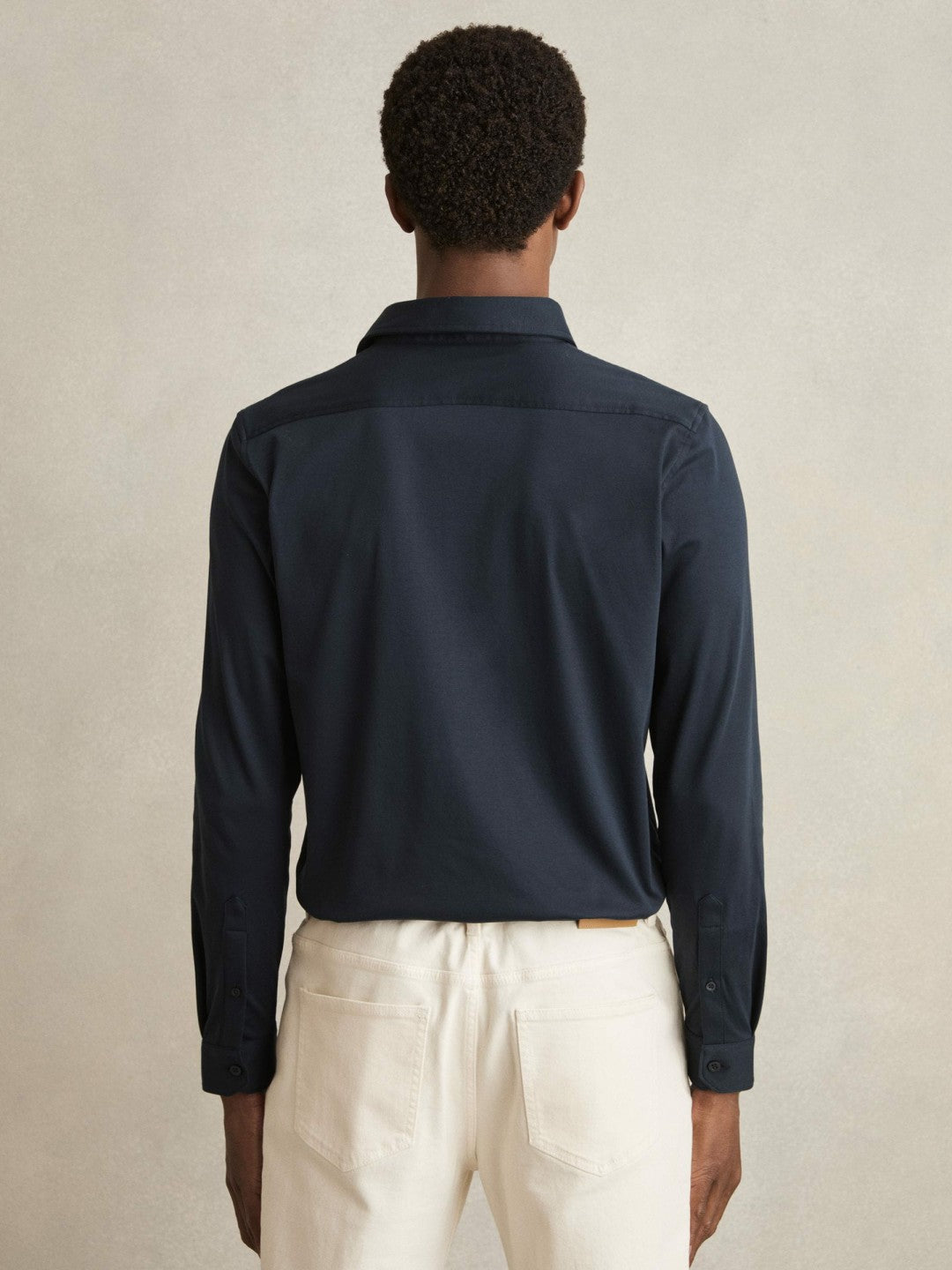 Men Cotton-Jersey Button-Through Shirt in Navy