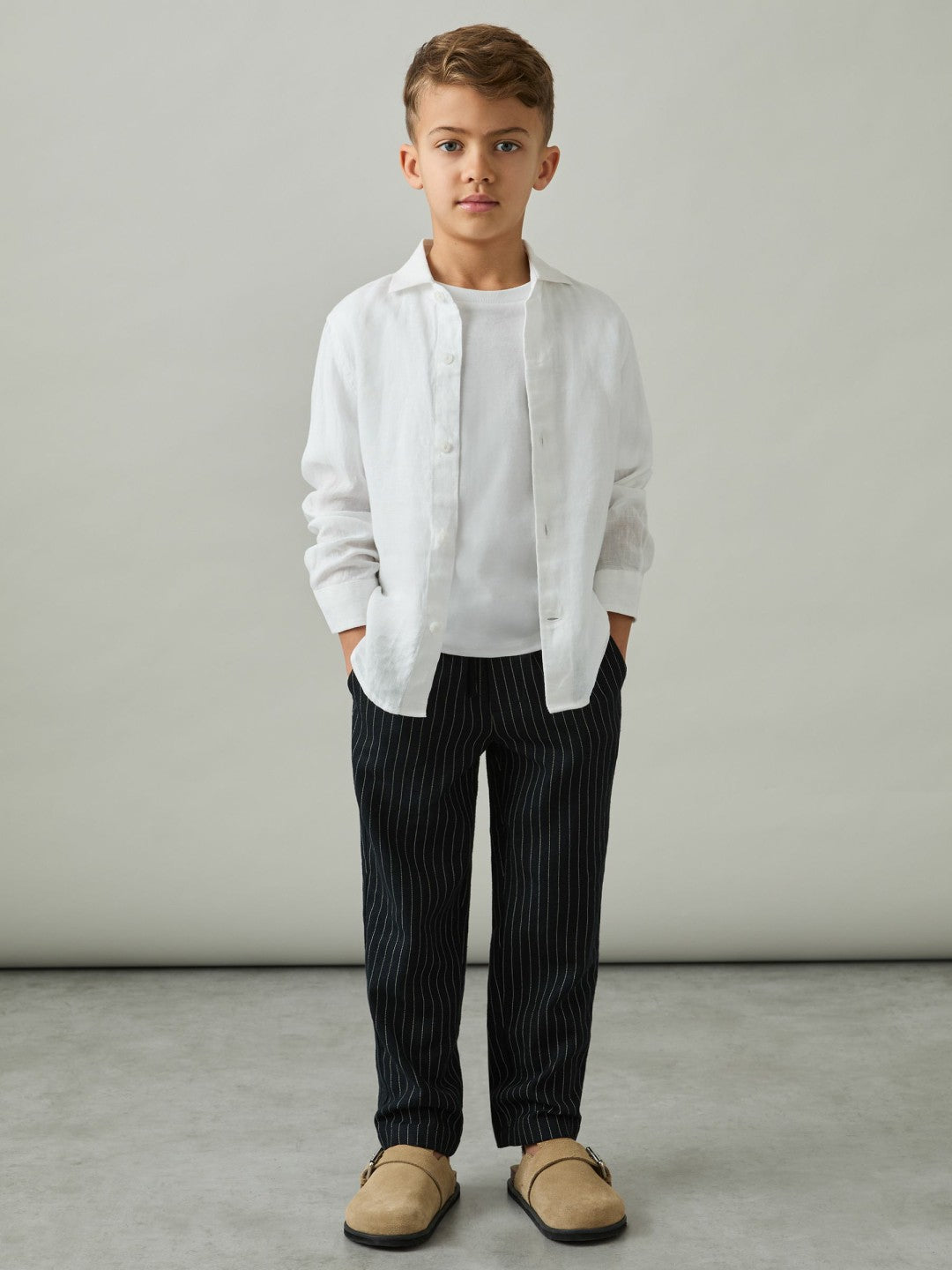 Children & Baby Linen-Blend Drawstring Trousers in Navy Stripe