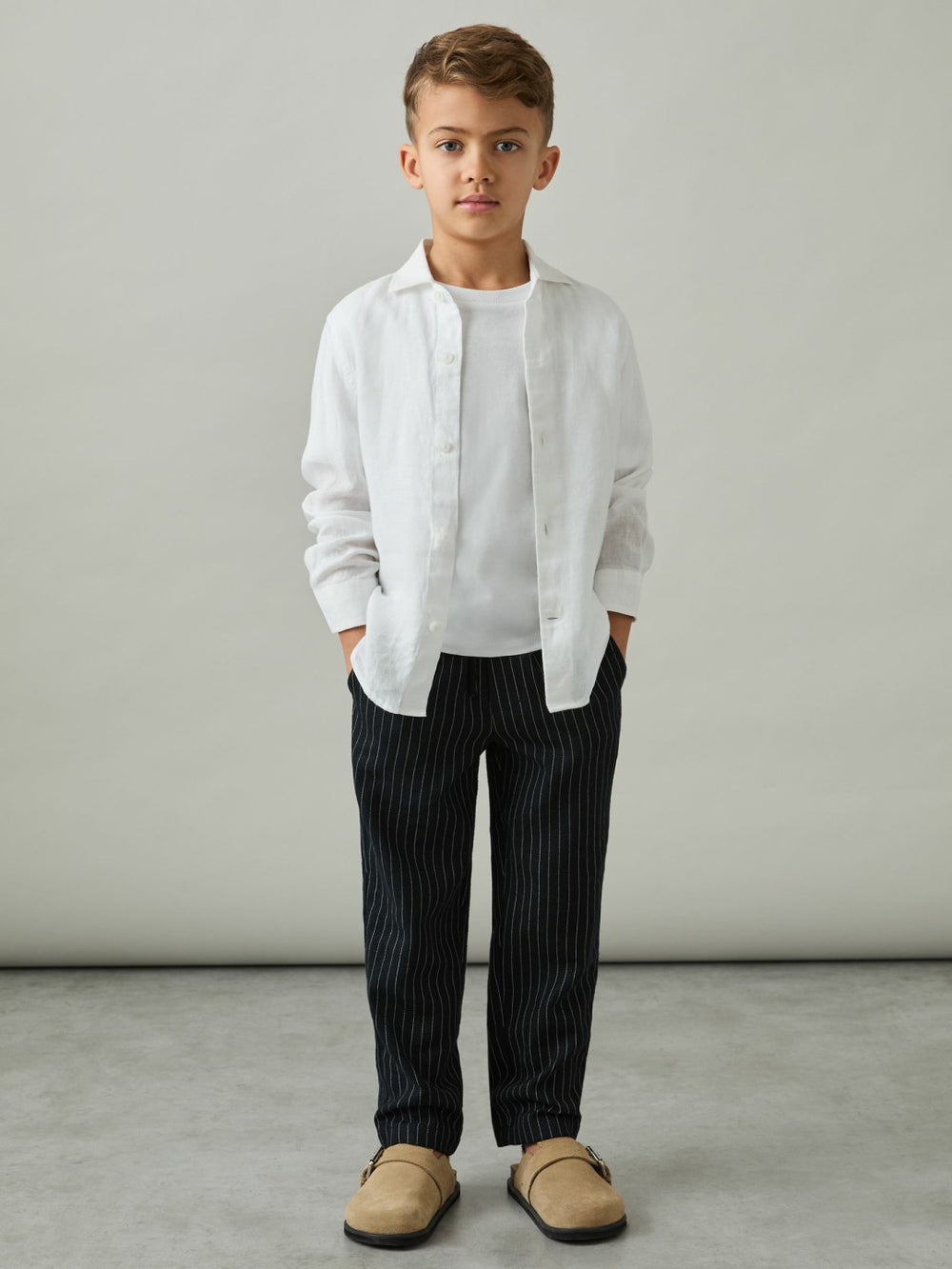 Children & Baby Linen-Blend Drawstring Trousers in Navy Stripe