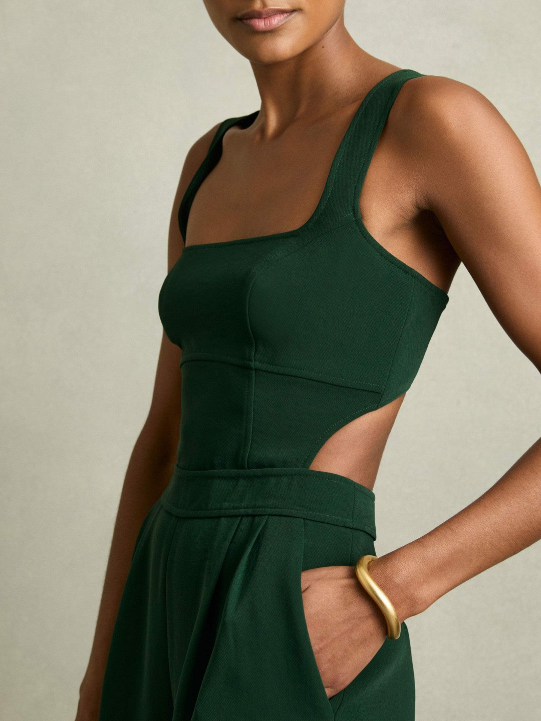 Women Wide-Leg Cut-Out Jumpsuit in Green