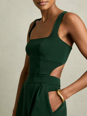 Women Wide-Leg Cut-Out Jumpsuit in Green