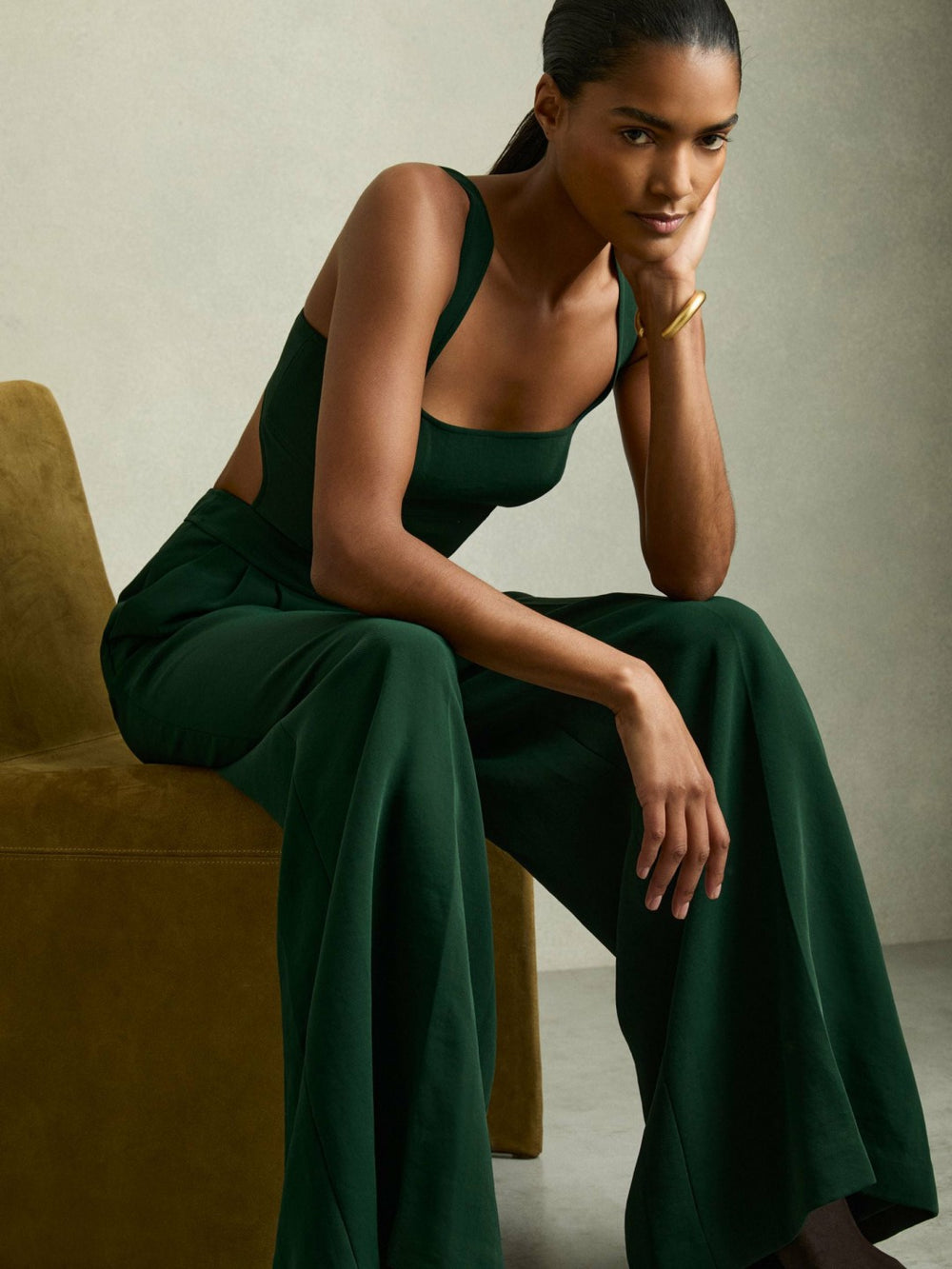 Women Wide-Leg Cut-Out Jumpsuit in Green