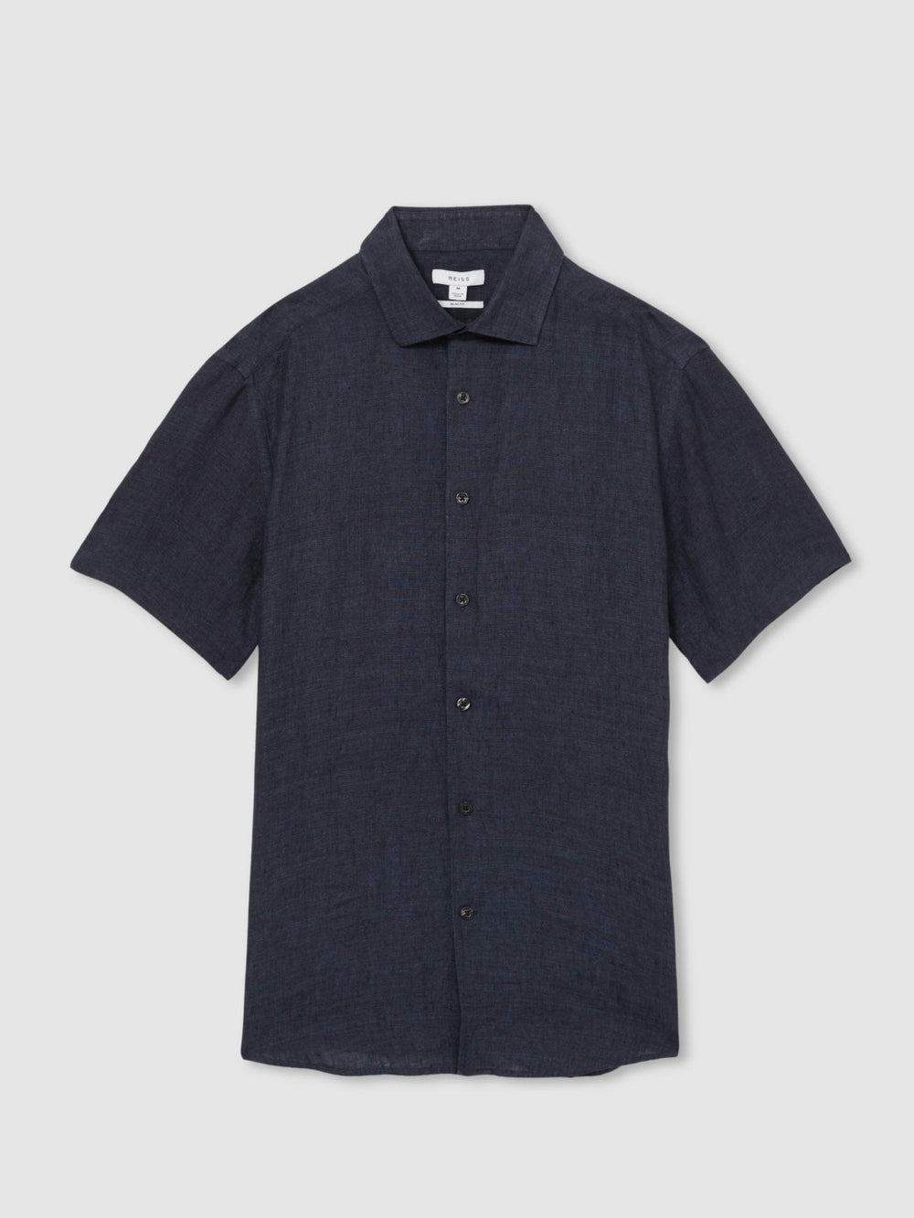 Men Slim Fit Linen Button-Through Shirt in Navy