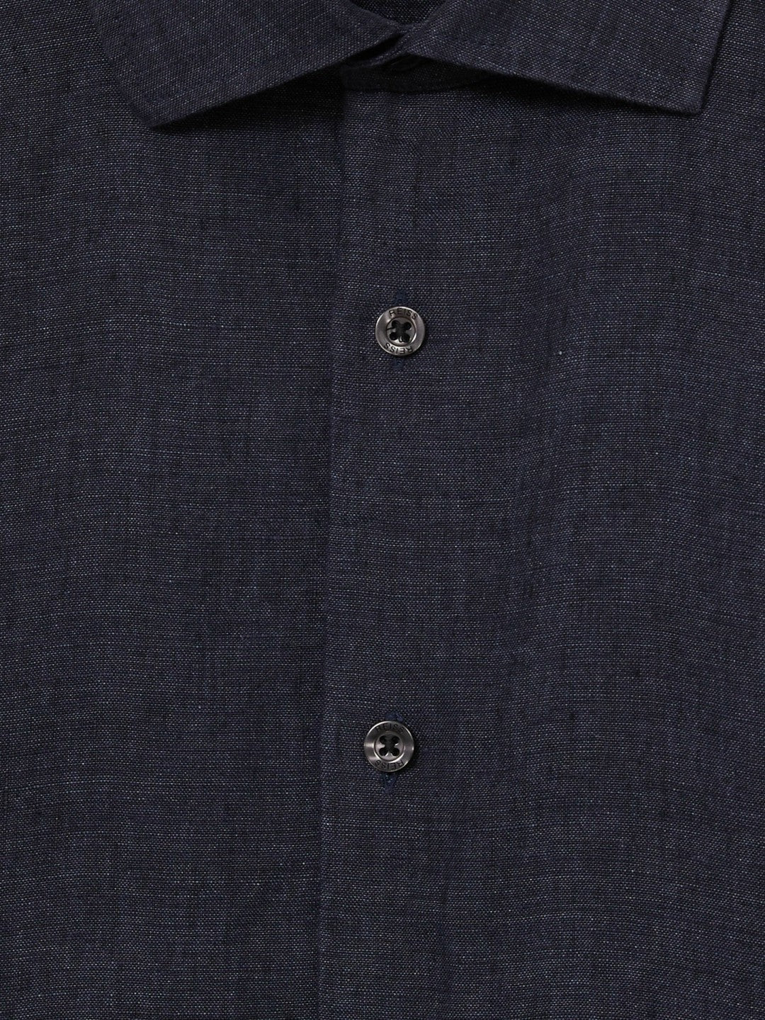 Men Slim Fit Linen Button-Through Shirt in Navy