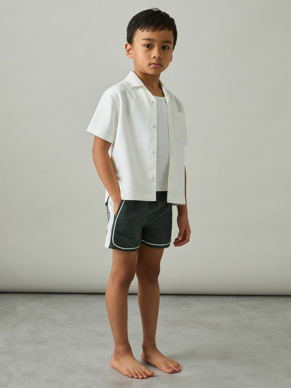 Children & Baby 9-13 yrs Colour-Block Piped Swim Shorts in Green/White