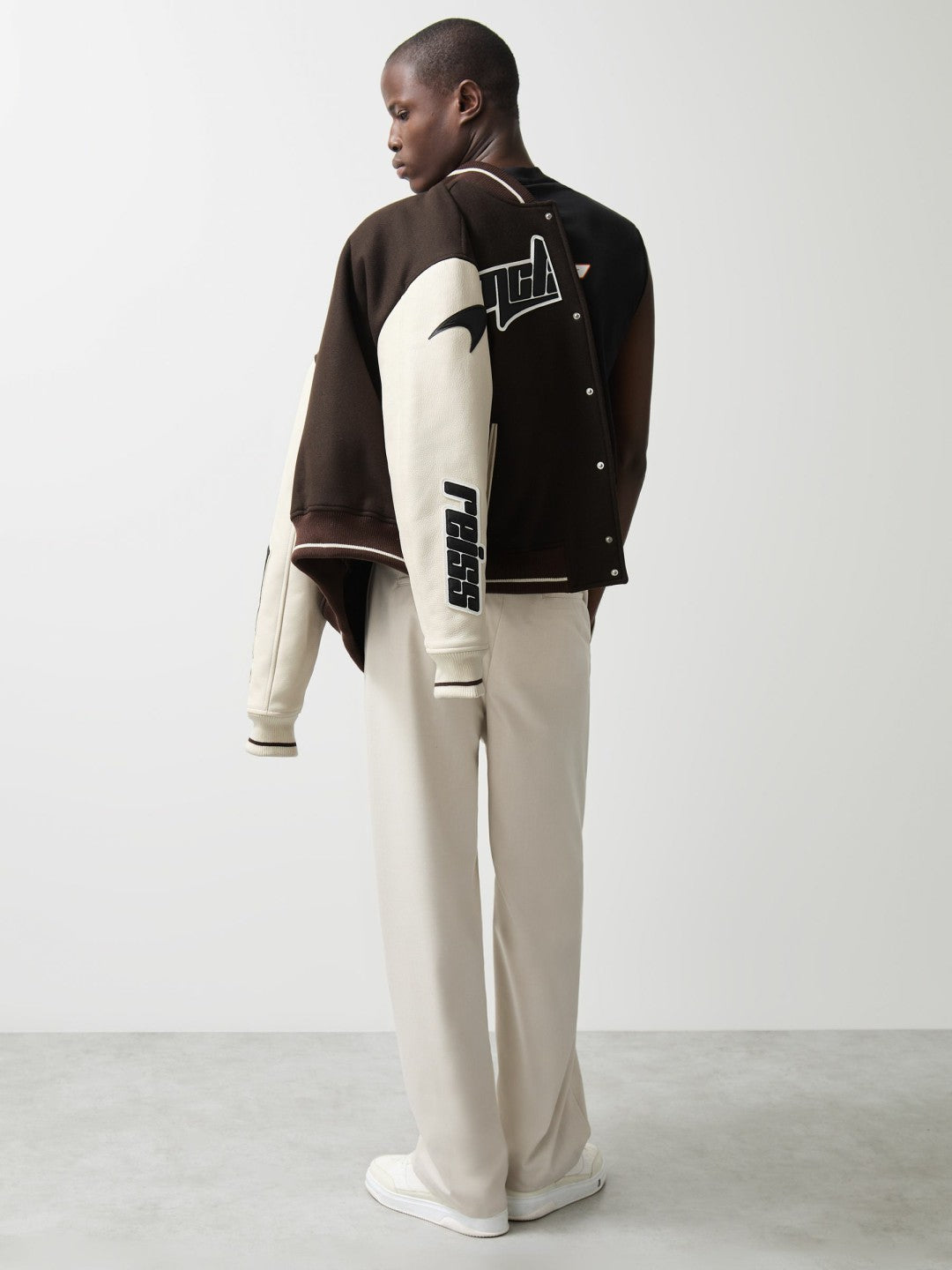 Men McLaren F1 Team Bomber Jacket in Brown/Ivory/White