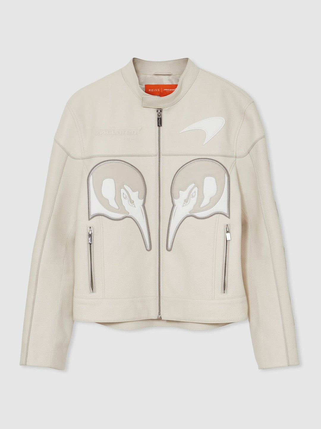 Men McLaren F1 Team Leather Biker Jacket in Off White