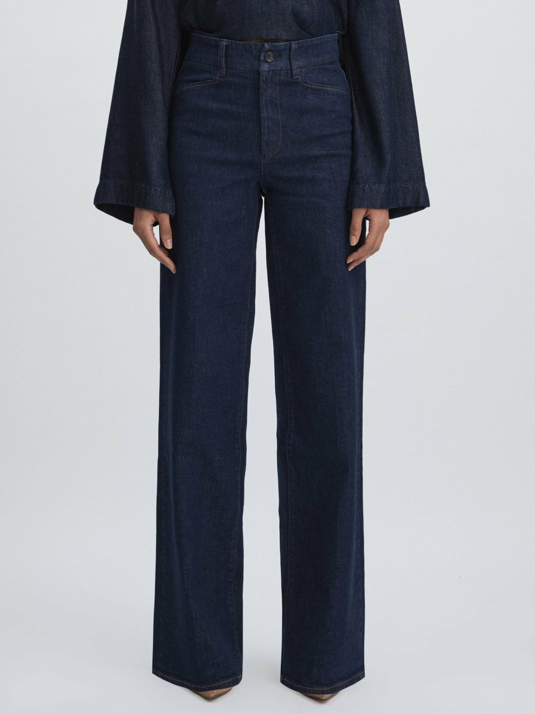 Women Paige High Rise Wide Leg Jeans in Edinburgh Dark Blue