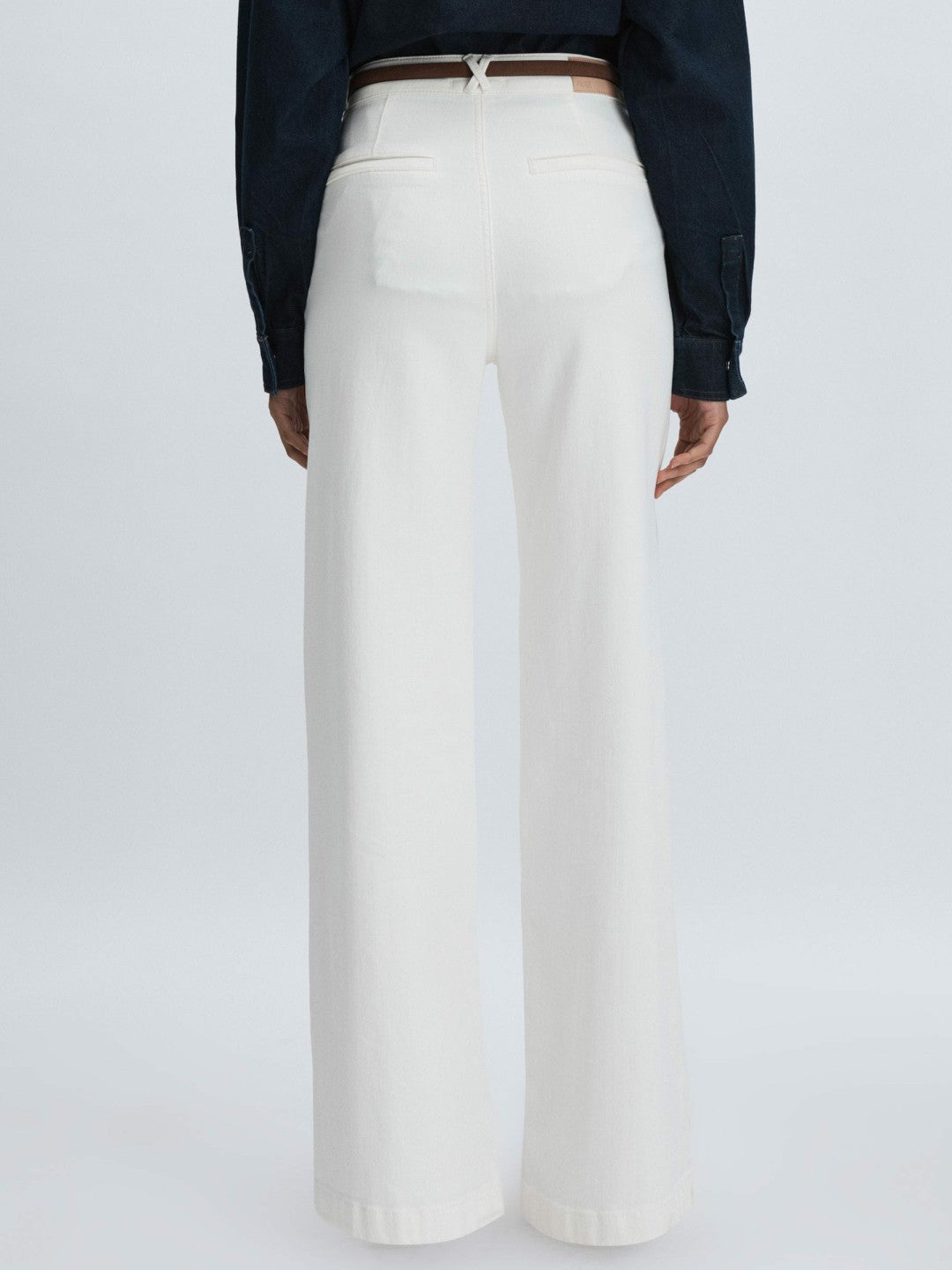 Women Paige Wide-Leg Patch Pocket Jeans in Ecru