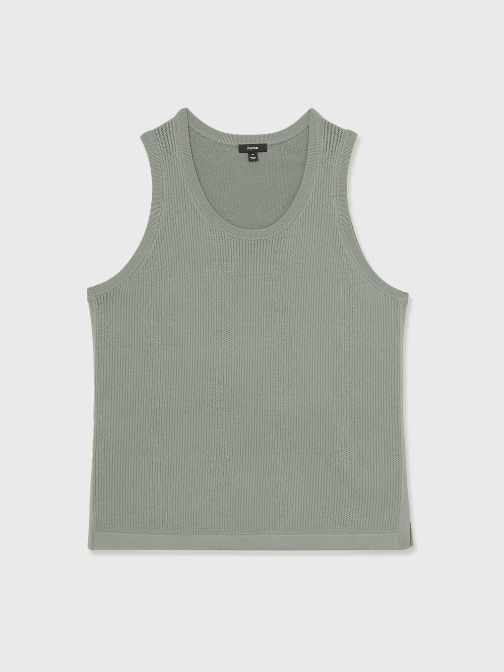 Men Textured Crew Neck Ribbed Vest in Sage Green