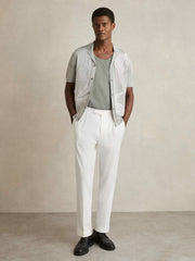 Men Textured Crew Neck Ribbed Vest in Sage Green