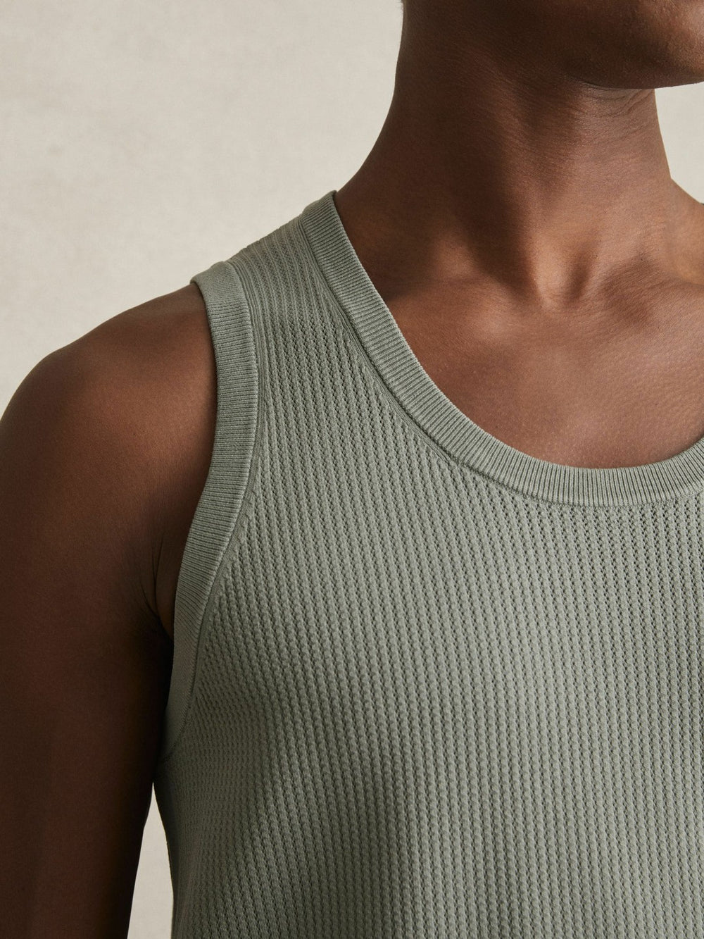 Men Textured Crew Neck Ribbed Vest in Sage Green
