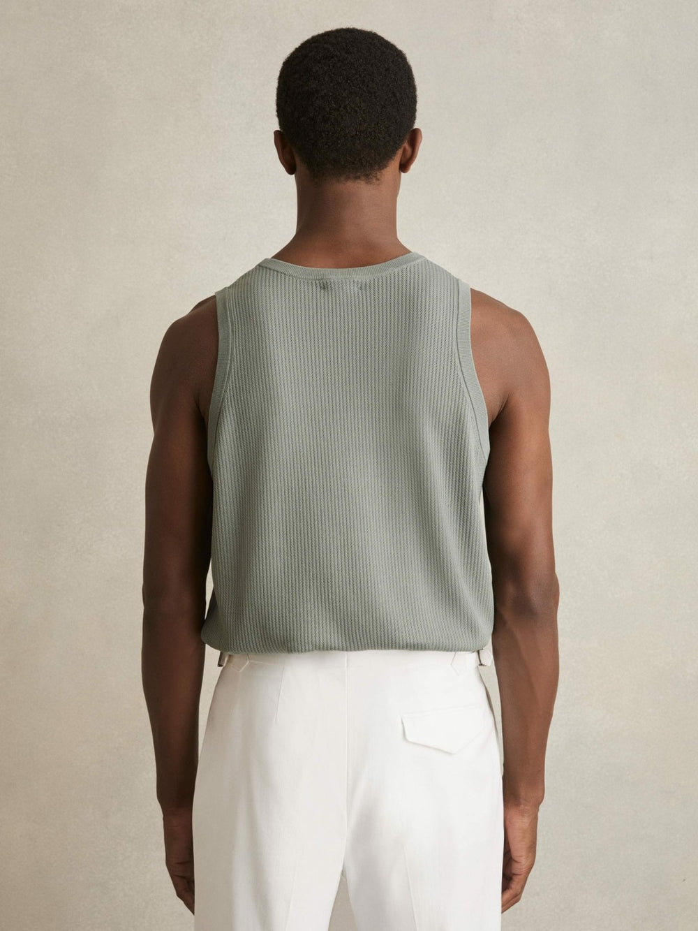 Men Textured Crew Neck Ribbed Vest in Sage Green