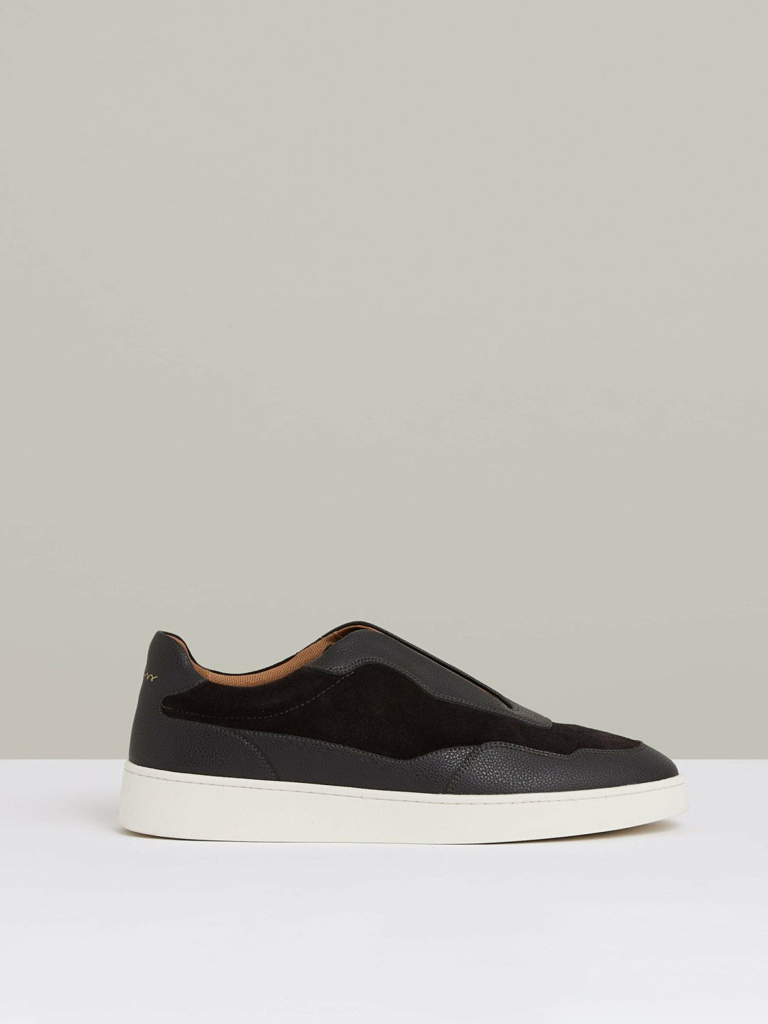 Men Leather Elasticated-Lace Trainers in Espresso Brown