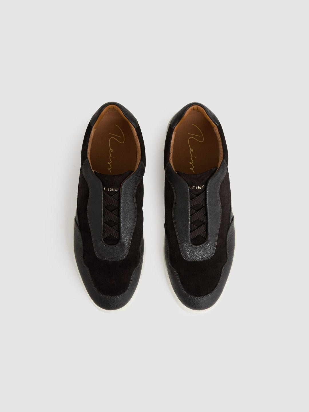 Men Leather Elasticated-Lace Trainers in Espresso Brown