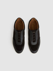 Men Leather Elasticated-Lace Trainers in Espresso Brown
