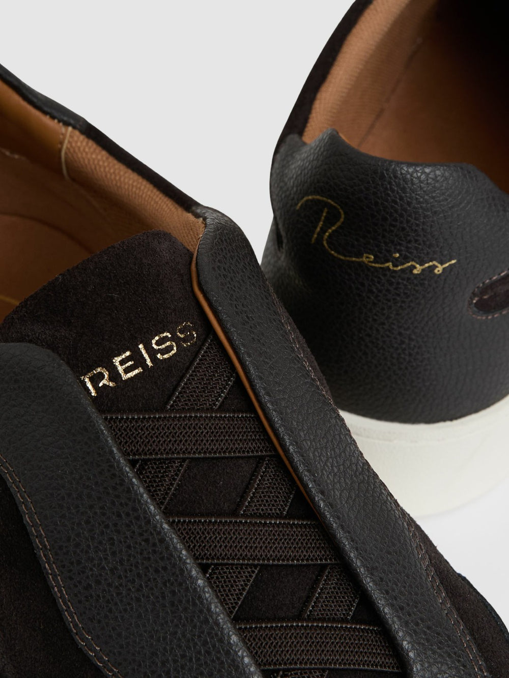 Men Leather Elasticated-Lace Trainers in Espresso Brown