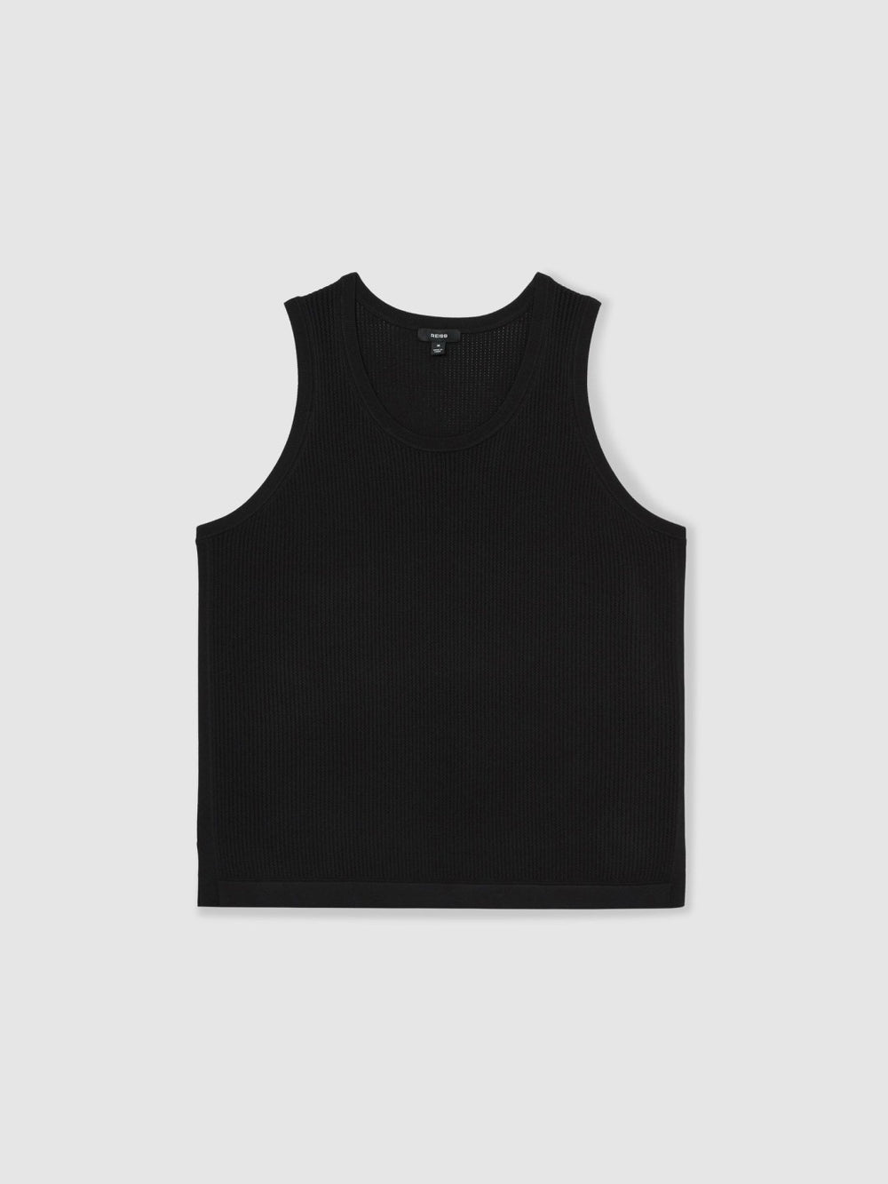 Men Textured Crew Neck Ribbed Vest in Black